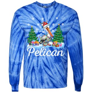 Funny Pelican Christmas Tree Snowflakes Santa Hat Lights Gift Tie-Dye Long Sleeve Shirt