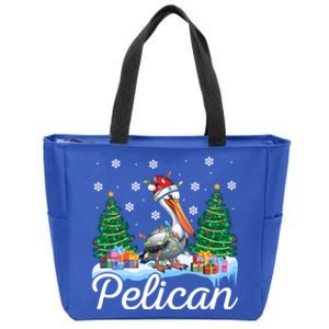 Funny Pelican Christmas Tree Snowflakes Santa Hat Lights Gift Zip Tote Bag