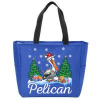 Funny Pelican Christmas Tree Snowflakes Santa Hat Lights Gift Zip Tote Bag