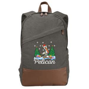 Funny Pelican Christmas Tree Snowflakes Santa Hat Lights Gift Cotton Canvas Backpack