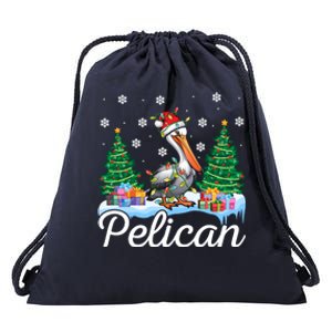 Funny Pelican Christmas Tree Snowflakes Santa Hat Lights Gift Drawstring Bag