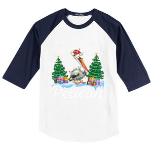 Funny Pelican Christmas Tree Snowflakes Santa Hat Lights Gift Baseball Sleeve Shirt