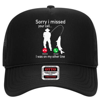 Fishing Phone Call With Fishing Line Funny Fish Fisherman High Crown Mesh Back Trucker Hat