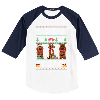 Funny Poodle Christmas Ugly Sweater Poodle Tree Lights Xmas Gift Baseball Sleeve Shirt