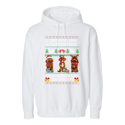 Funny Poodle Christmas Ugly Sweater Poodle Tree Lights Xmas Gift Garment-Dyed Fleece Hoodie