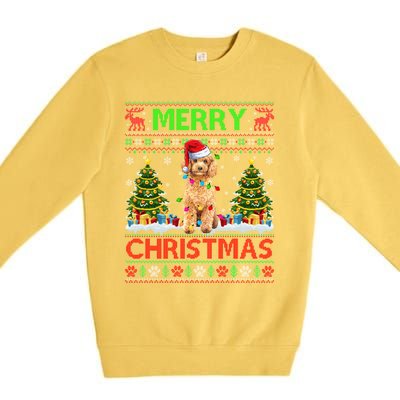 Funny Poodle Christmas Ugly Sweater Poodle Tree Lights Xmas Gift Premium Crewneck Sweatshirt