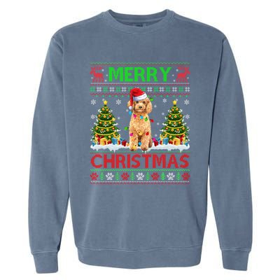 Funny Poodle Christmas Ugly Sweater Poodle Tree Lights Xmas Gift Garment-Dyed Sweatshirt