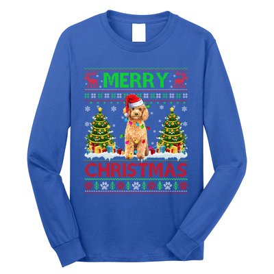 Funny Poodle Christmas Ugly Sweater Poodle Tree Lights Xmas Gift Long Sleeve Shirt