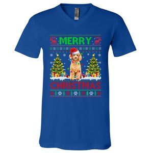 Funny Poodle Christmas Ugly Sweater Poodle Tree Lights Xmas Gift V-Neck T-Shirt