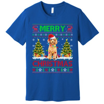 Funny Poodle Christmas Ugly Sweater Poodle Tree Lights Xmas Gift Premium T-Shirt