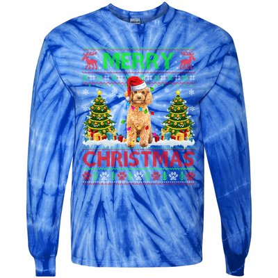 Funny Poodle Christmas Ugly Sweater Poodle Tree Lights Xmas Gift Tie-Dye Long Sleeve Shirt