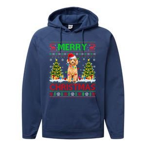 Funny Poodle Christmas Ugly Sweater Poodle Tree Lights Xmas Gift Performance Fleece Hoodie