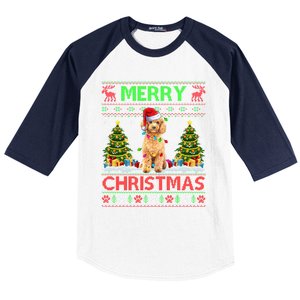 Funny Poodle Christmas Ugly Sweater Poodle Tree Lights Xmas Gift Baseball Sleeve Shirt