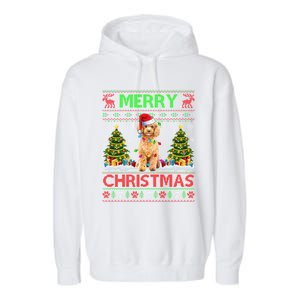 Funny Poodle Christmas Ugly Sweater Poodle Tree Lights Xmas Gift Garment-Dyed Fleece Hoodie