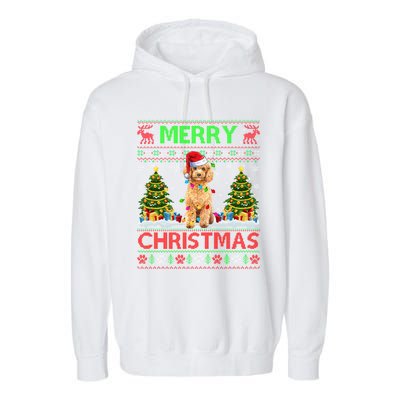 Funny Poodle Christmas Ugly Sweater Poodle Tree Lights Xmas Gift Garment-Dyed Fleece Hoodie