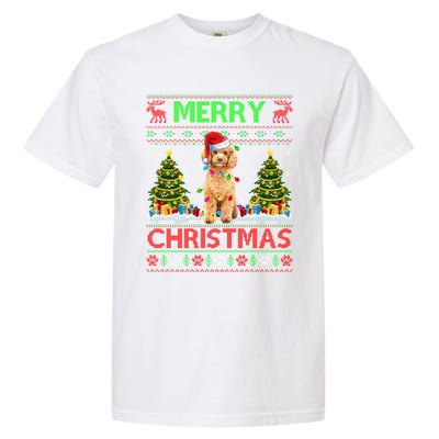 Funny Poodle Christmas Ugly Sweater Poodle Tree Lights Xmas Gift Garment-Dyed Heavyweight T-Shirt