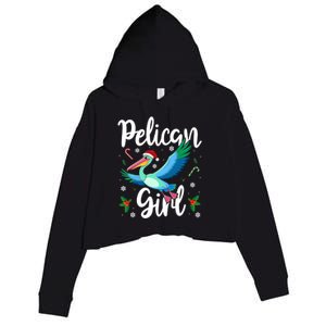 Funny Pelican Christmas Santa Hat Lights Snowflakes Gift Crop Fleece Hoodie