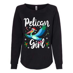 Funny Pelican Christmas Santa Hat Lights Snowflakes Gift Womens California Wash Sweatshirt