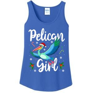 Funny Pelican Christmas Santa Hat Lights Snowflakes Gift Ladies Essential Tank