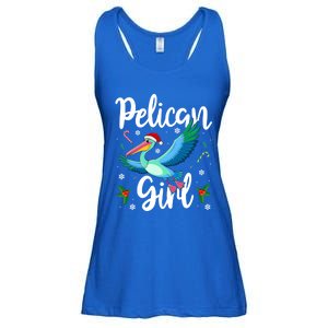 Funny Pelican Christmas Santa Hat Lights Snowflakes Gift Ladies Essential Flowy Tank