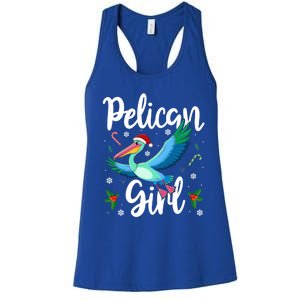 Funny Pelican Christmas Santa Hat Lights Snowflakes Gift Women's Racerback Tank