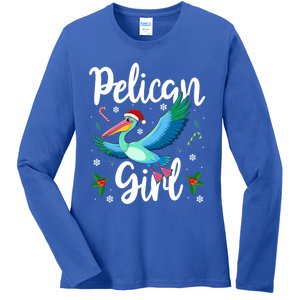 Funny Pelican Christmas Santa Hat Lights Snowflakes Gift Ladies Long Sleeve Shirt