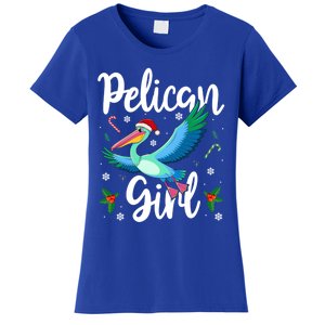 Funny Pelican Christmas Santa Hat Lights Snowflakes Gift Women's T-Shirt