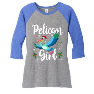 Funny Pelican Christmas Santa Hat Lights Snowflakes Gift Women's Tri-Blend 3/4-Sleeve Raglan Shirt