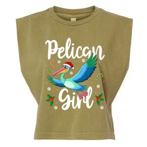 Funny Pelican Christmas Santa Hat Lights Snowflakes Gift Garment-Dyed Women's Muscle Tee