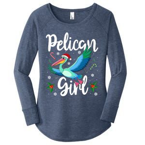 Funny Pelican Christmas Santa Hat Lights Snowflakes Gift Women's Perfect Tri Tunic Long Sleeve Shirt