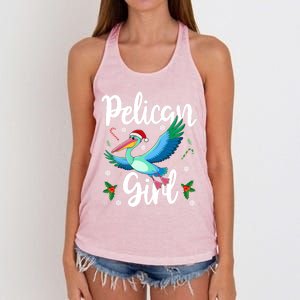 Funny Pelican Christmas Santa Hat Lights Snowflakes Gift Women's Knotted Racerback Tank