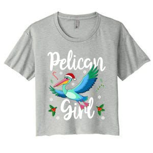 Funny Pelican Christmas Santa Hat Lights Snowflakes Gift Women's Crop Top Tee