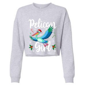 Funny Pelican Christmas Santa Hat Lights Snowflakes Gift Cropped Pullover Crew