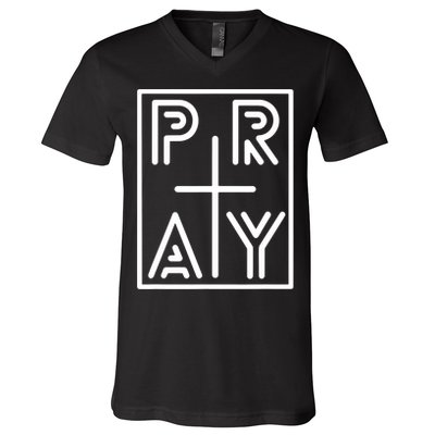Funny Pray Christian Cross Religious Faith Jesus Lover V-Neck T-Shirt