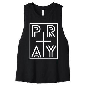 Funny Pray Christian Cross Religious Faith Jesus Lover Women's Racerback Cropped Tank