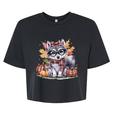 Fall Pumpkin Cute Wolf Fall Autumn Thanksgiving Bella+Canvas Jersey Crop Tee