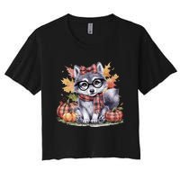 Fall Pumpkin Cute Wolf Fall Autumn Thanksgiving Women's Crop Top Tee