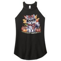 Fall Pumpkin Cute Wolf Fall Autumn Thanksgiving Women’s Perfect Tri Rocker Tank