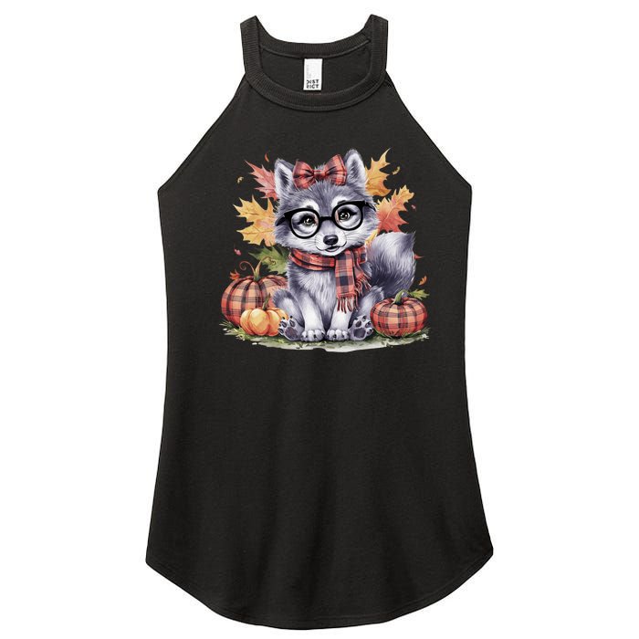 Fall Pumpkin Cute Wolf Fall Autumn Thanksgiving Women’s Perfect Tri Rocker Tank