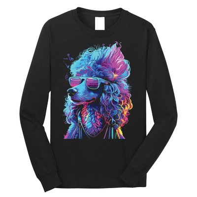 Funny Poodle Colorful Poodle Wearing Sunglasses Long Sleeve Shirt