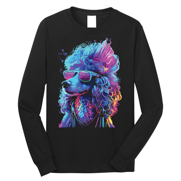 Funny Poodle Colorful Poodle Wearing Sunglasses Long Sleeve Shirt
