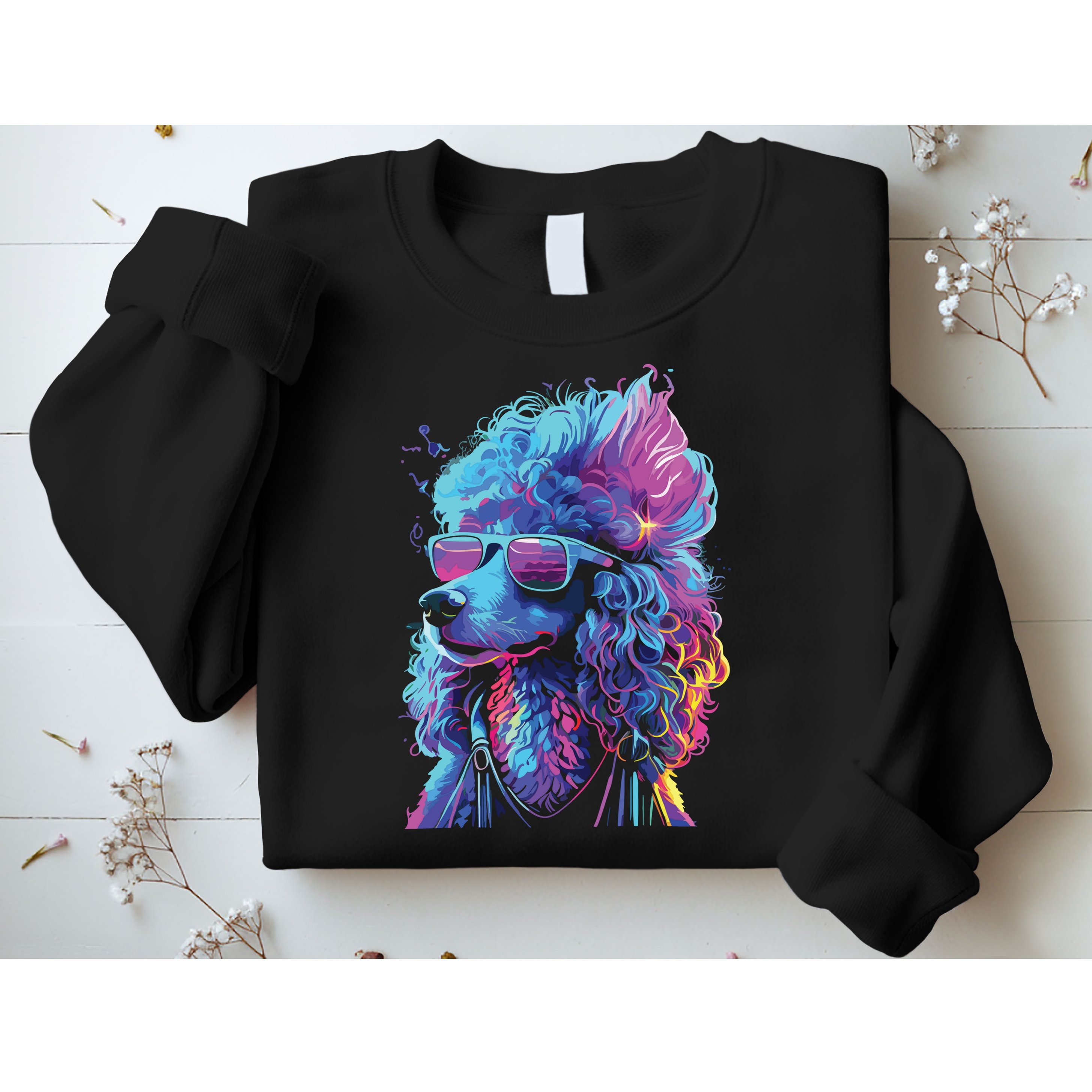 Funny Poodle Colorful Poodle Wearing Sunglasses Sweatshirt