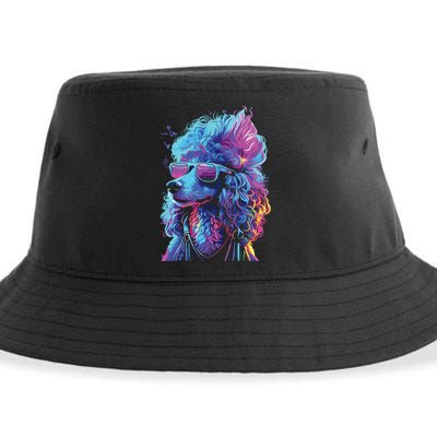 Funny Poodle Colorful Poodle Wearing Sunglasses Sustainable Bucket Hat