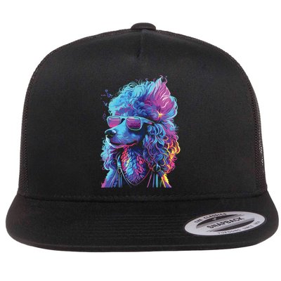 Funny Poodle Colorful Poodle Wearing Sunglasses Flatbill Hat