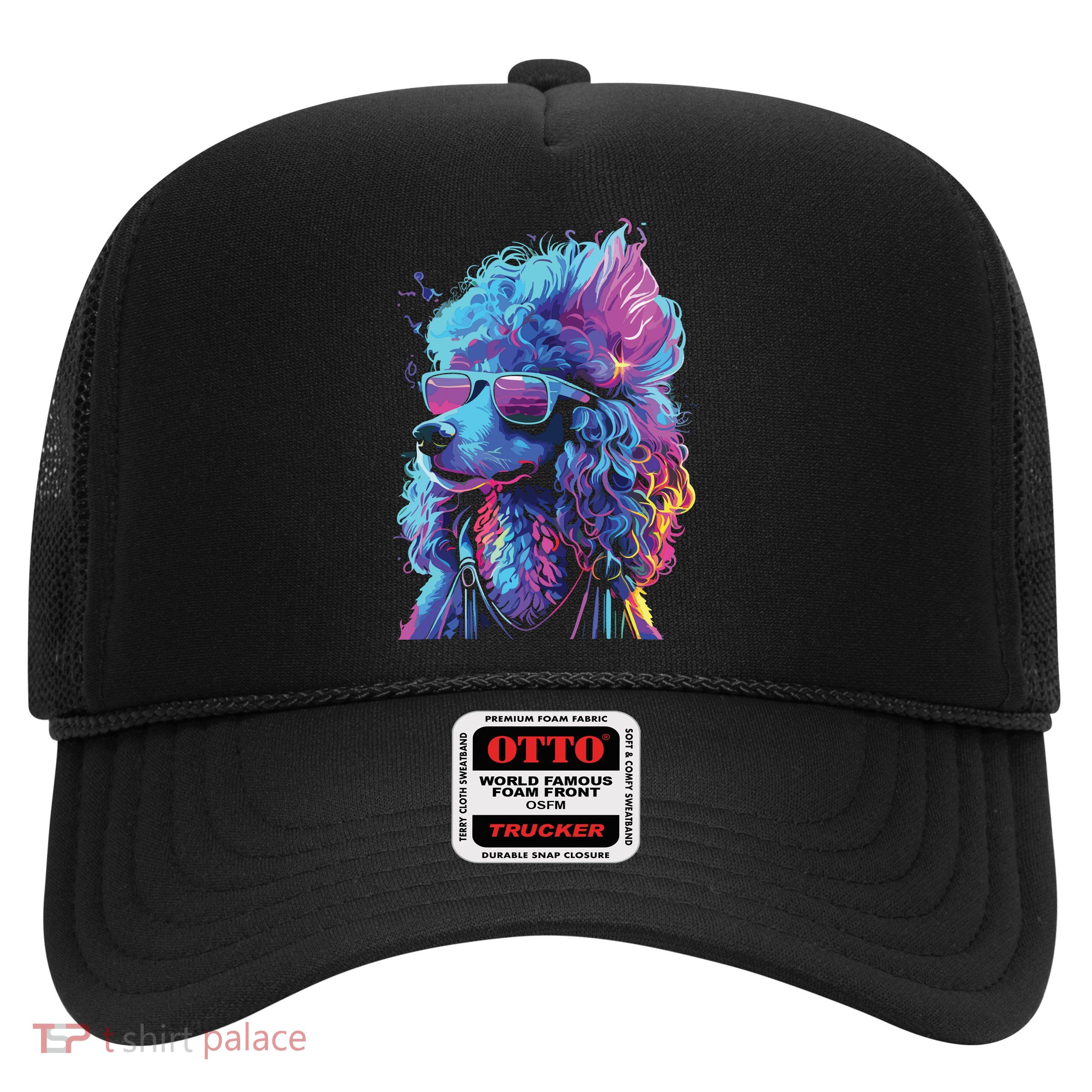 Funny Poodle Colorful Poodle Wearing Sunglasses Trucker Hat