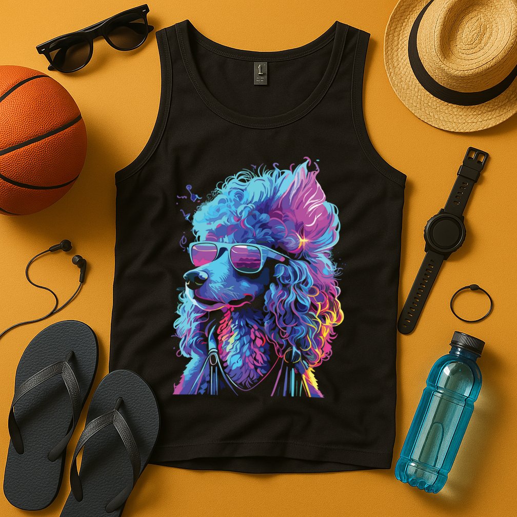 Funny Poodle Colorful Poodle Wearing Sunglasses Tank Top