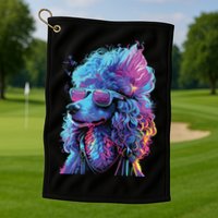 Funny Poodle Colorful Poodle Wearing Sunglasses Golf Towel