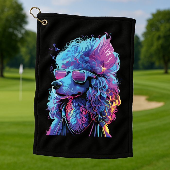 Funny Poodle Colorful Poodle Wearing Sunglasses Golf Towel