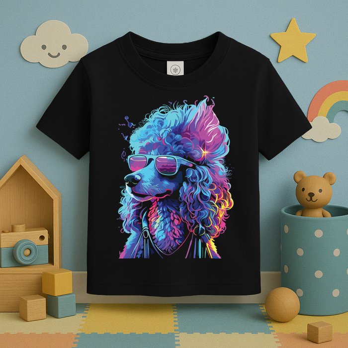 Funny Poodle Colorful Poodle Wearing Sunglasses Toddler T-Shirt