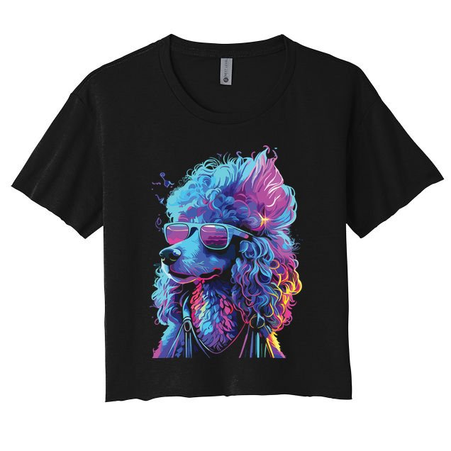 Funny Poodle Colorful Poodle Wearing Sunglasses Crop Top
